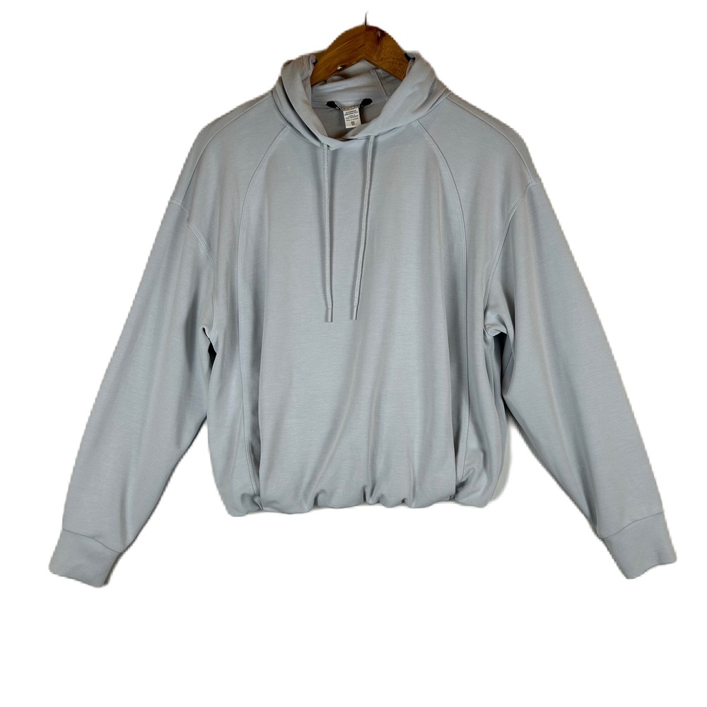 Athleta Light Blue Gray Seasoft Bubble Hem Hoodie Cropped Athleisure XS